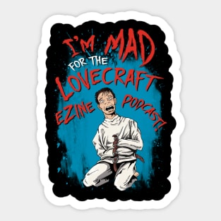 Lovecraft eZine Podcast - red text, blue background Sticker